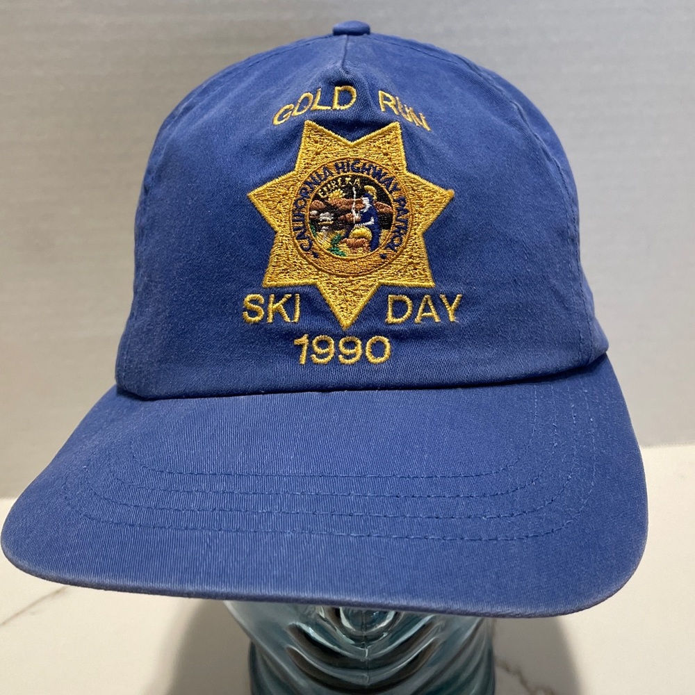 Vintage 1990 California Highway Patrol gold Run Ski Day Hat Cap Blue.